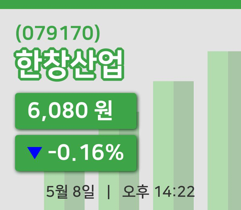[한창산업주가] 14시 22분 현재 6,080원