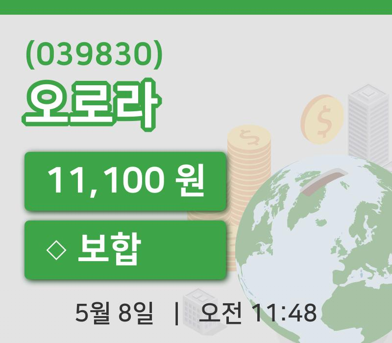 [오로라주가] 8일 이시각 현재  11,100원