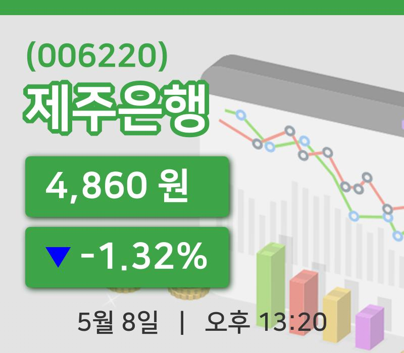 [제주은행주가] 13시 20분 현재 4,860원