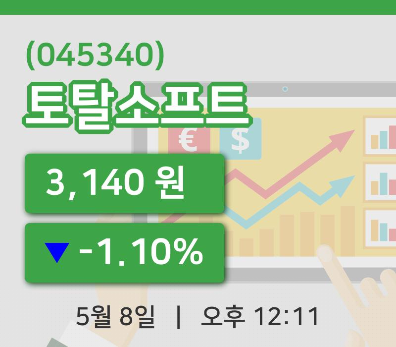 [토탈소프트주가] 8일 12시 11분 현재 3,140원