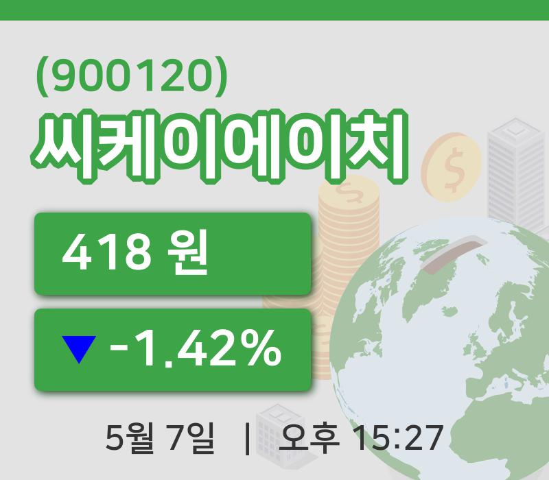 [씨케이에이치주가] 15시 27분 현재 418원