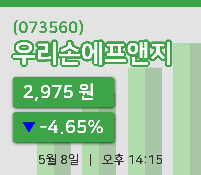 [우리손에프앤지주가] 14시 15분 현재 2,975원