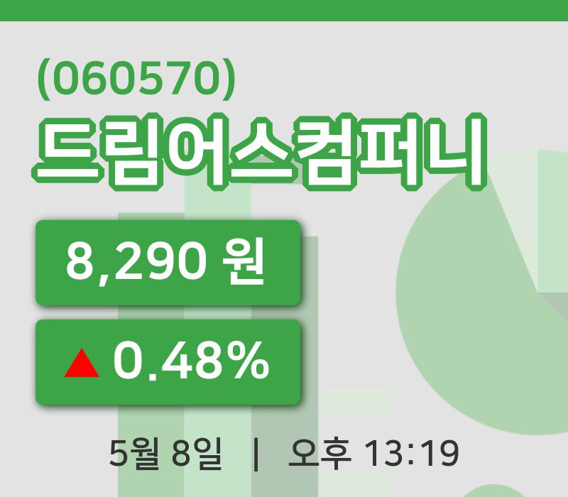 [드림어스컴퍼니주가] 8일 13시 19분 현재 8,290원