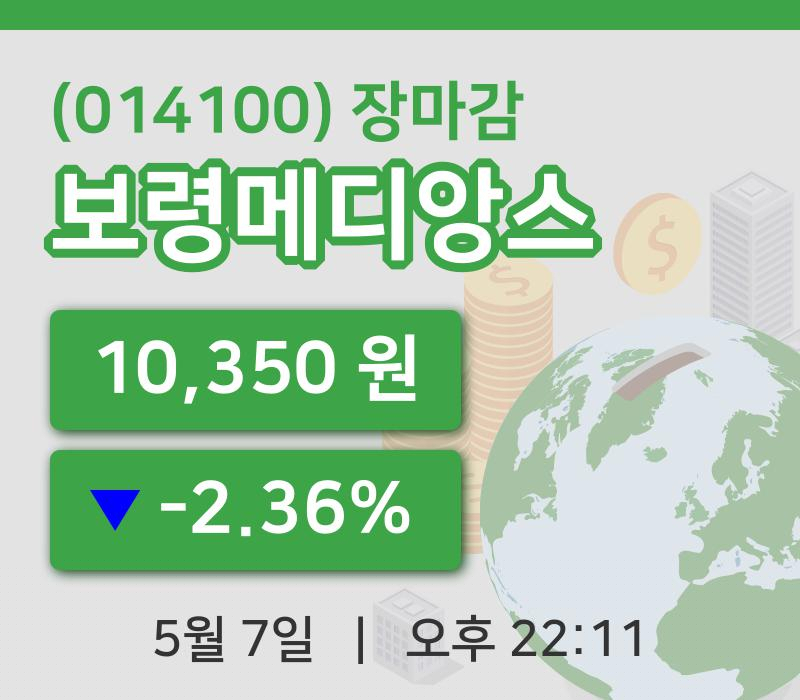 코스닥마감증시보령메디앙스 7일 10,350원 마감주식차트정리