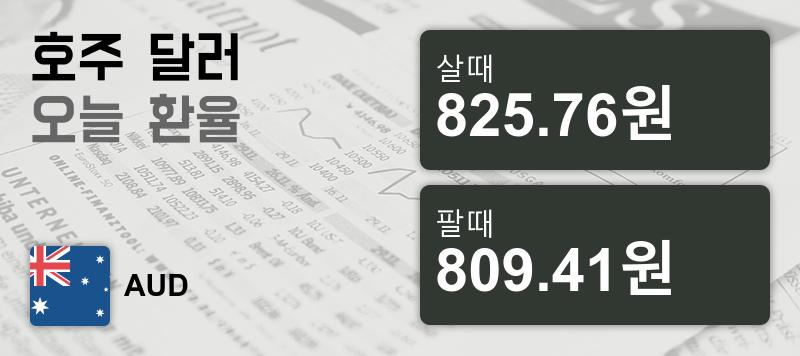 7일 호주 달러 살때 825.76원, 팔때 809.41원 ▲0.37%상승