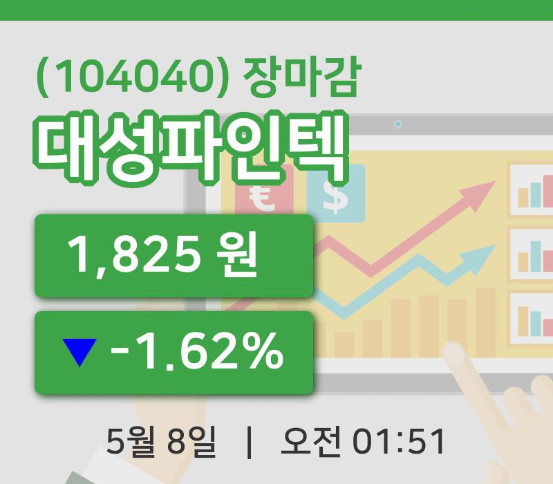 주식마감대성파인텍 8일 1,825원 장마감그래프복습하기