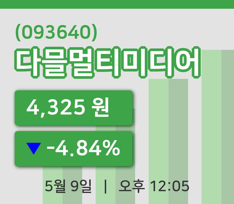 [다믈멀티미디어주가] 9일 12시 05분 현재 4,325원