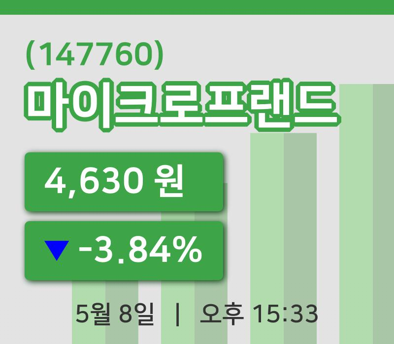 [마이크로프랜드주가] 15시 33분 현재 4,630원