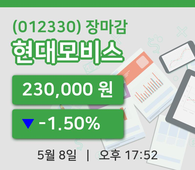 코스피마감증시현대모비스 8일 230,000원 장마감주식차트분석