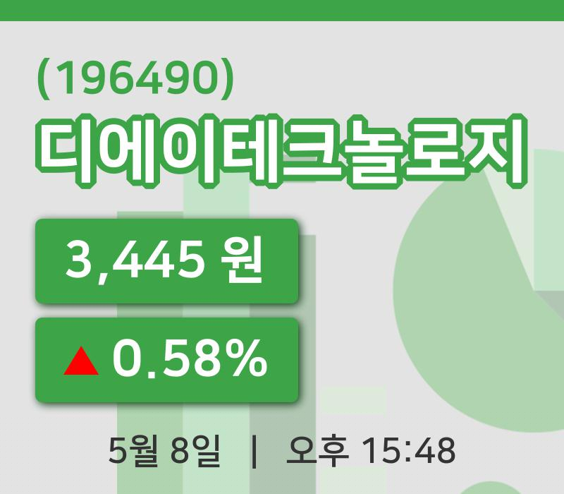 [디에이테크놀로지주가] 8일 이시각 현재  3,445원