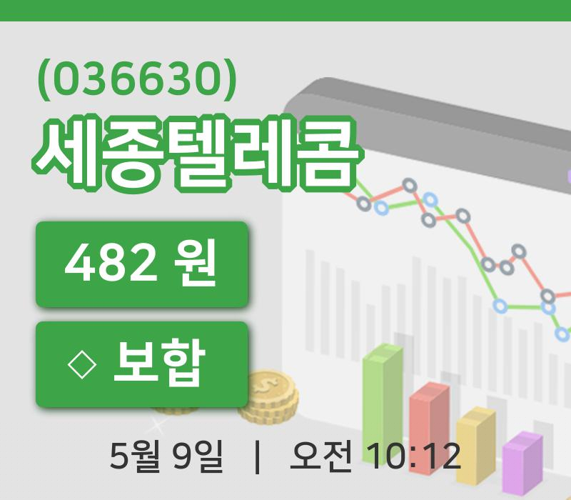 [세종텔레콤주가] 10시 12분 현재 482원