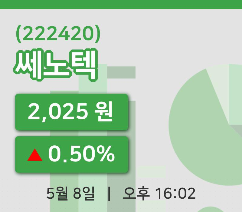[쎄노텍주가] 8일 16시 02분 현재 2,025원