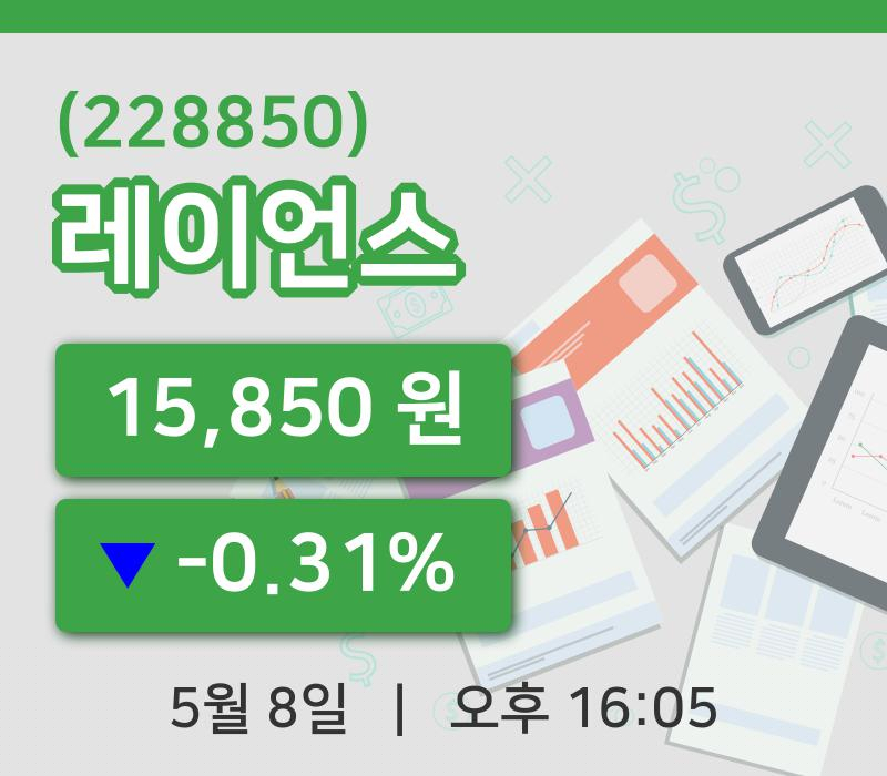 [레이언스주가] 8일 이시각 현재  15,850원