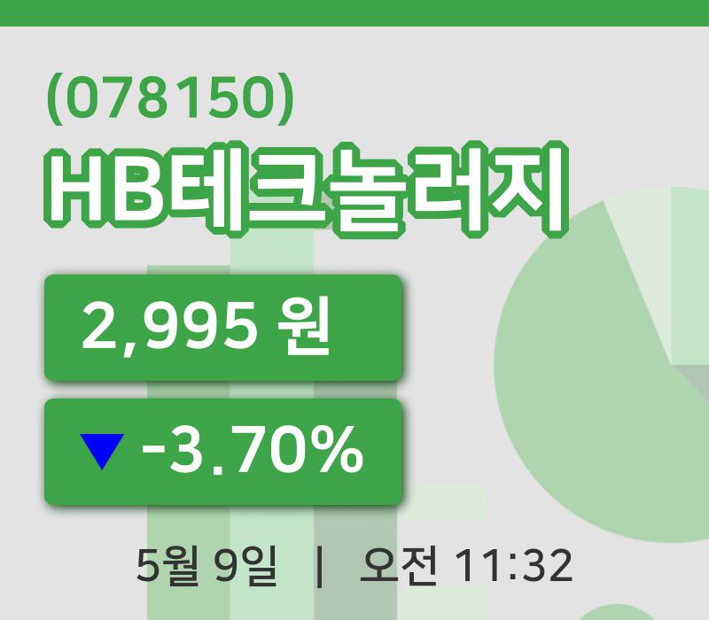 [HB테크놀러지주가] 11시 32분 현재 2,995원