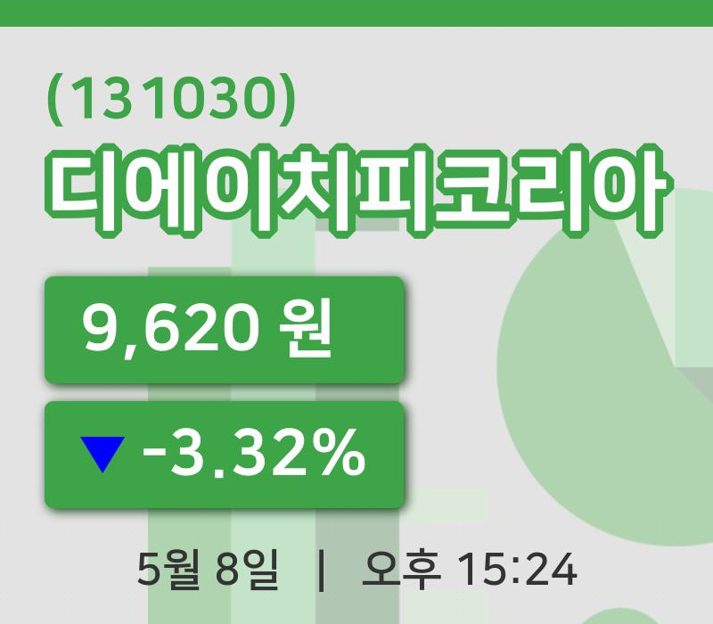 [디에이치피코리아주가] 15시 24분 현재 9,620원
