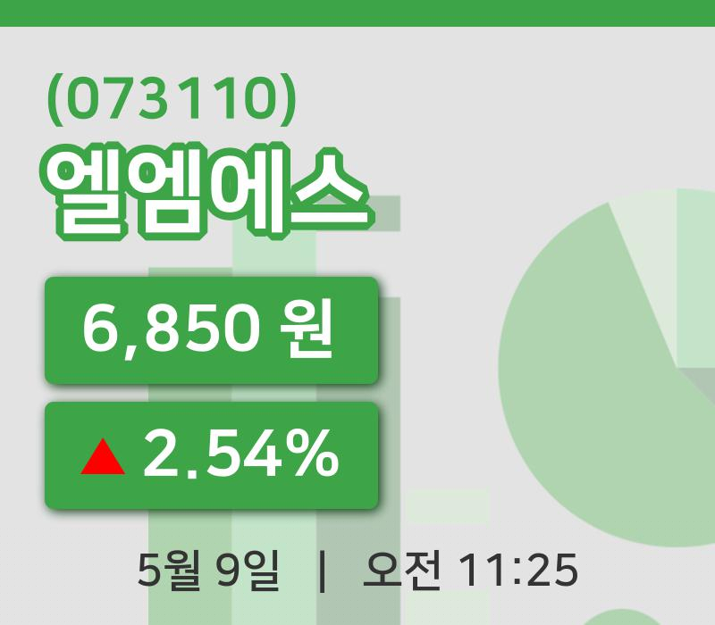 [엘엠에스주가] 9일 이시각 현재  6,850원
