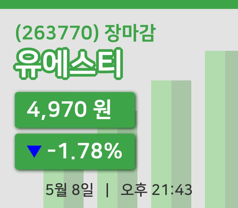 주식마감유에스티 8일 4,970원 마감...