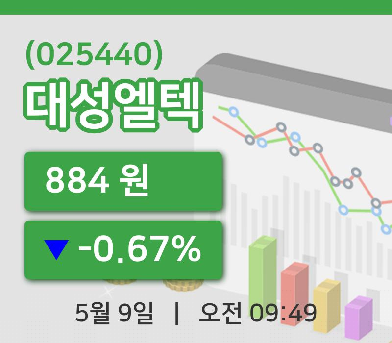 [대성엘텍주가] 9일 9시 49분 현재 884원