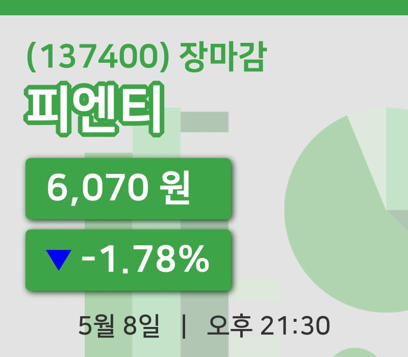 코스닥마감증시피엔티 8일 6,070원 마감주식차트정리