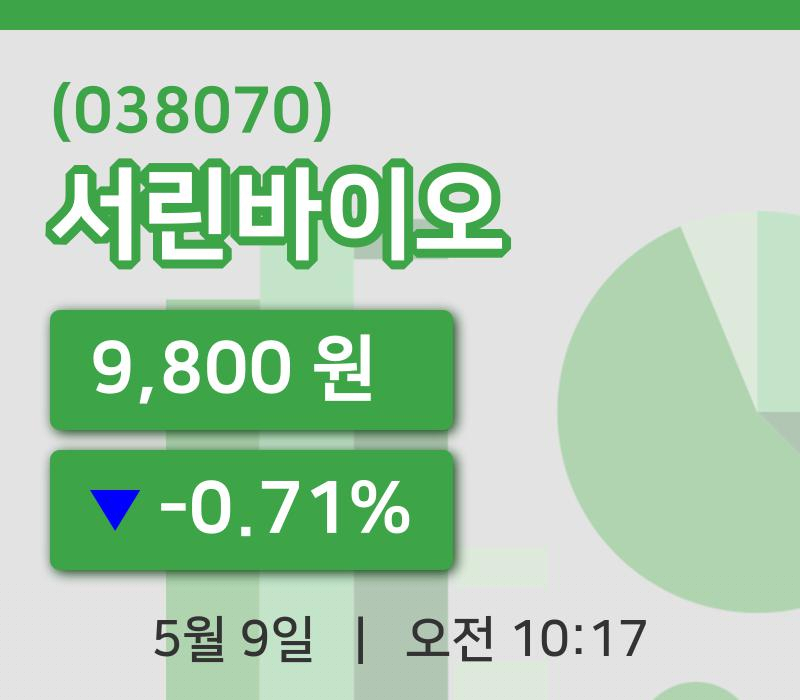 [서린바이오주가] 9일 10시 17분 현재 9,800원