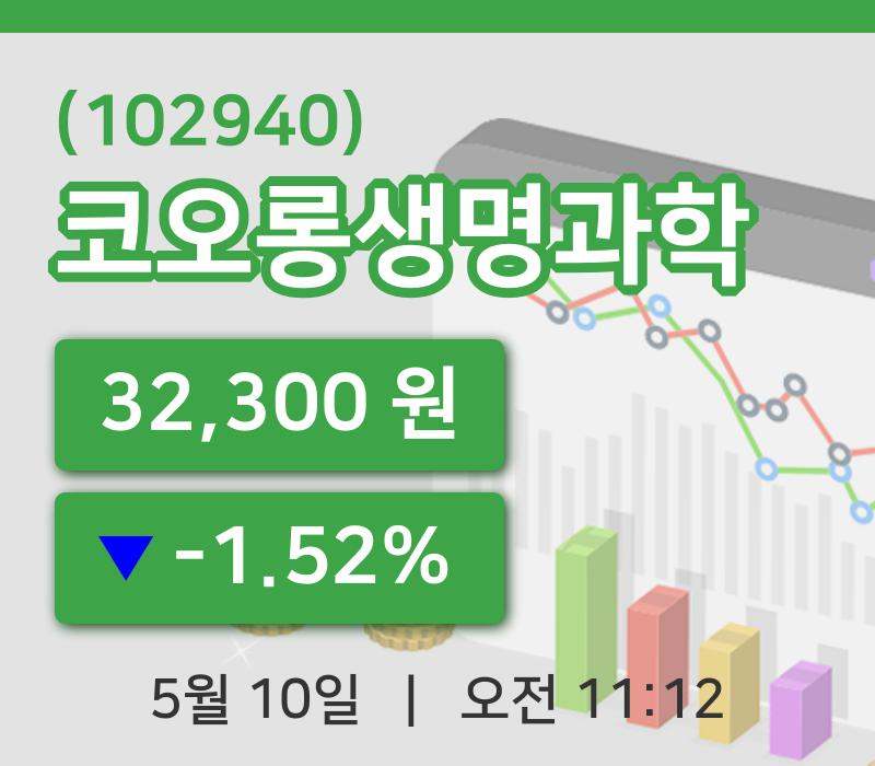 [코오롱생명과학주가] 10일 11시 12분 현재 32,300원