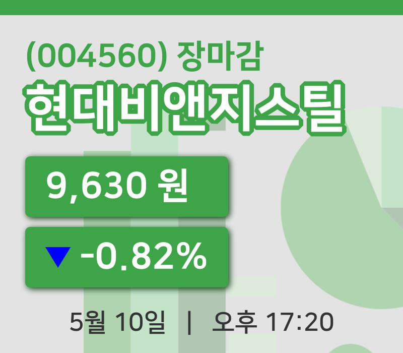 마감증시보고현대비앤지스틸 10일 9,630원 장종료주식차트종합정리
