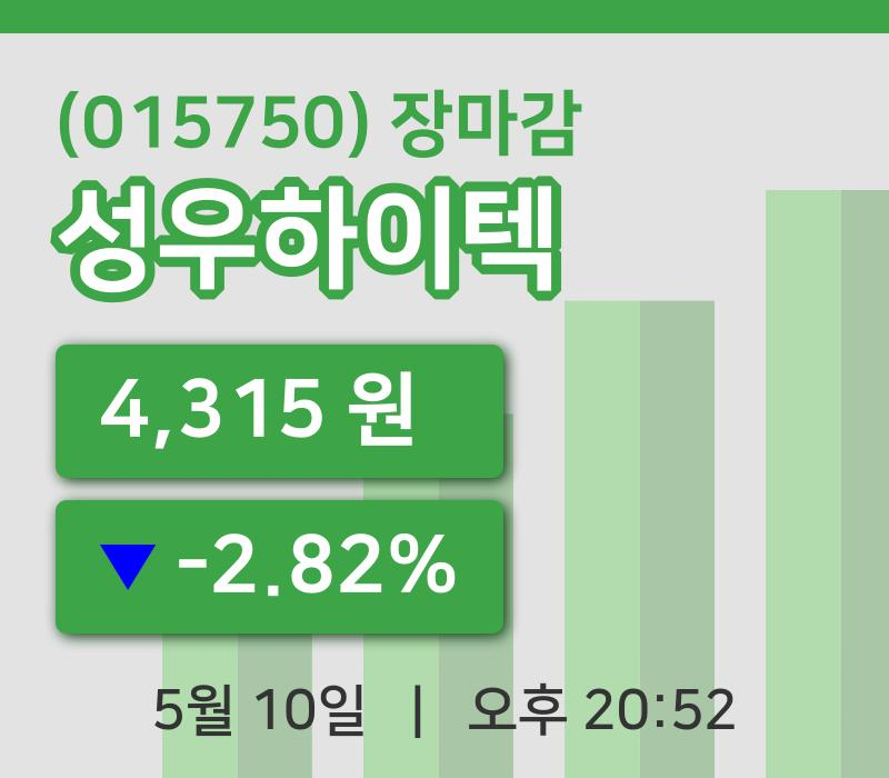 코스닥마감증시성우하이텍 10일 4,315원 마감주식차트복습 및 분석
