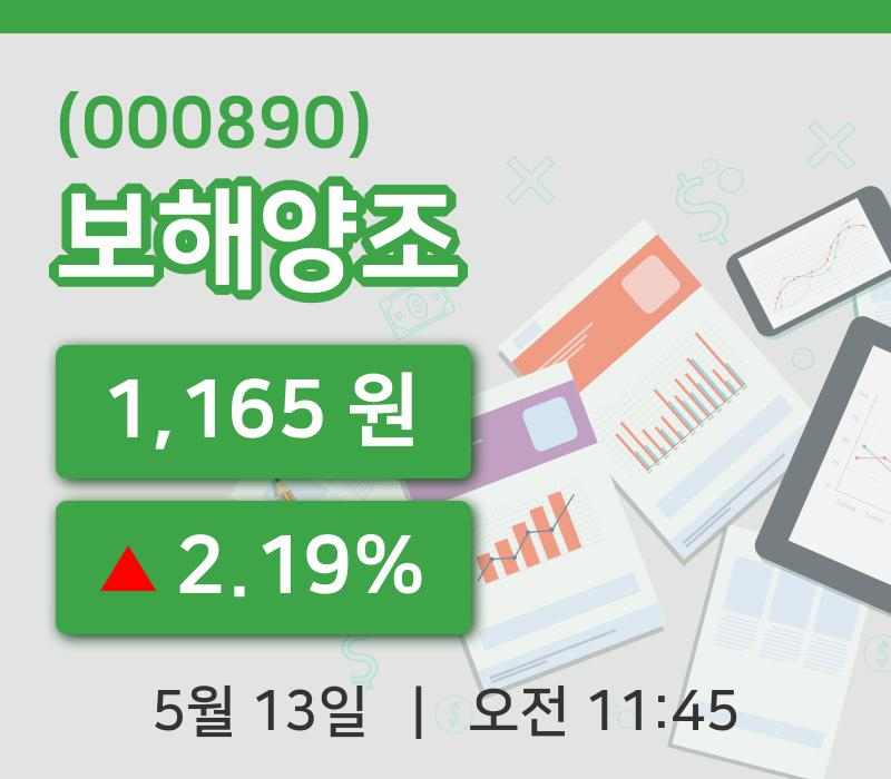 [보해양조주가] 13일 이시각 현재  1,165원