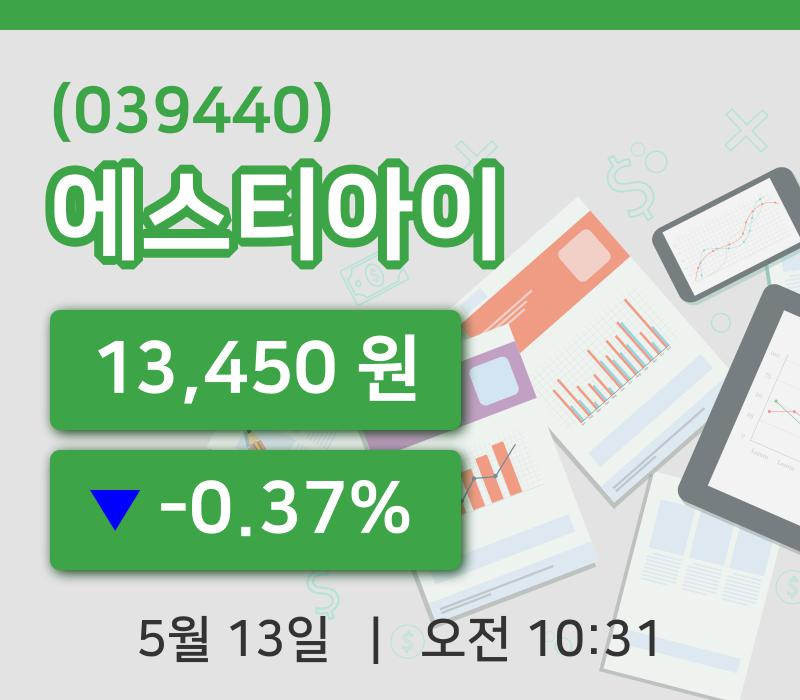 [에스티아이주가] 10시 31분 현재 13,450원