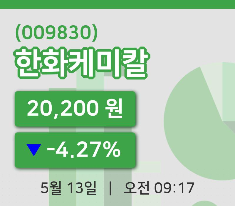 [한화케미칼주가] 13일 이시각 현재  20,200원
