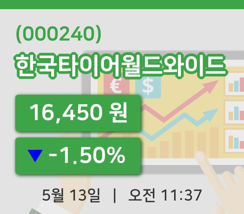 [한국타이어월드와이드주가] 13일 11시 37분 현재 16,450원