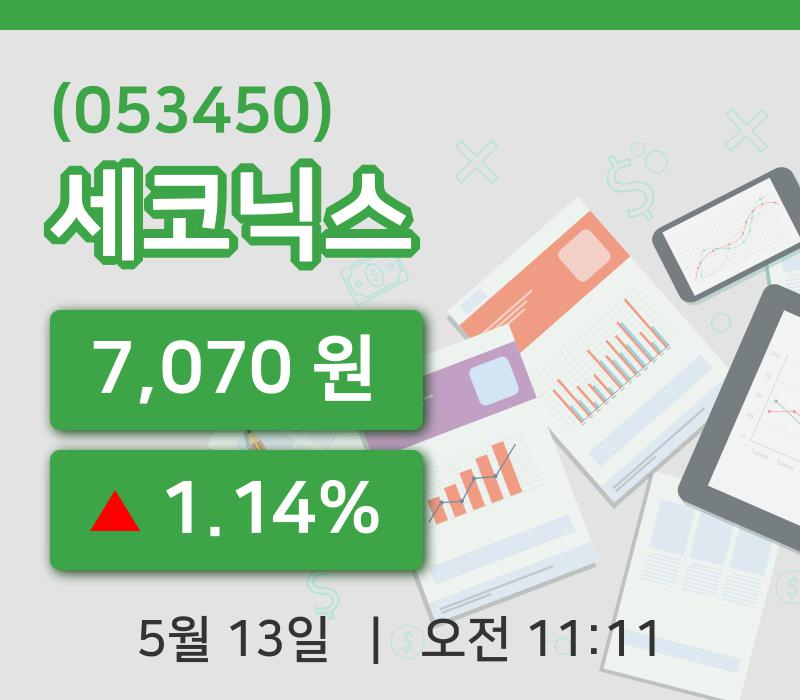[세코닉스주가] 13일 11시 11분 현재 7,070원