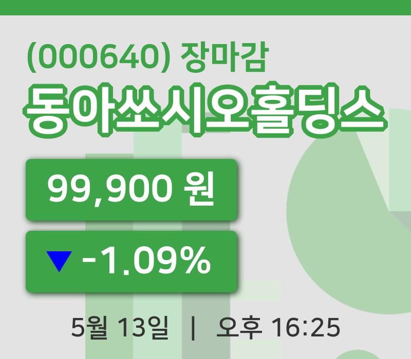 코스피마감증시동아쏘시오홀딩스 13일 99,900원 마감주식차트종합정리