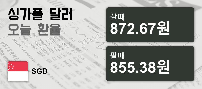 13일 싱가폴 달러 살때 872.67원, 팔때 855.38원 ▲0.29%상승