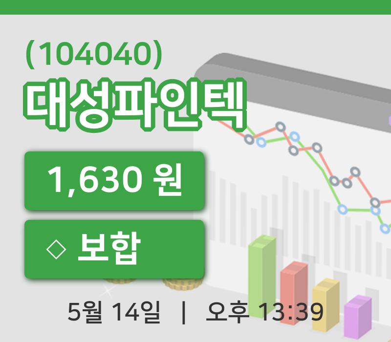 [대성파인텍주가] 14일 13시 39분 현재 1,630원