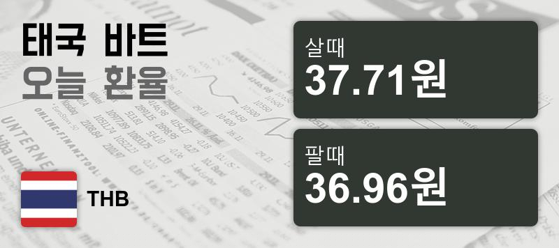 13일 태국 바트 살때 37.71원, 팔때 36.96원 ▲0.92%상승