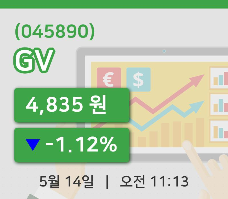 [GV주가] 14일 11시 13분 현재 4,835원