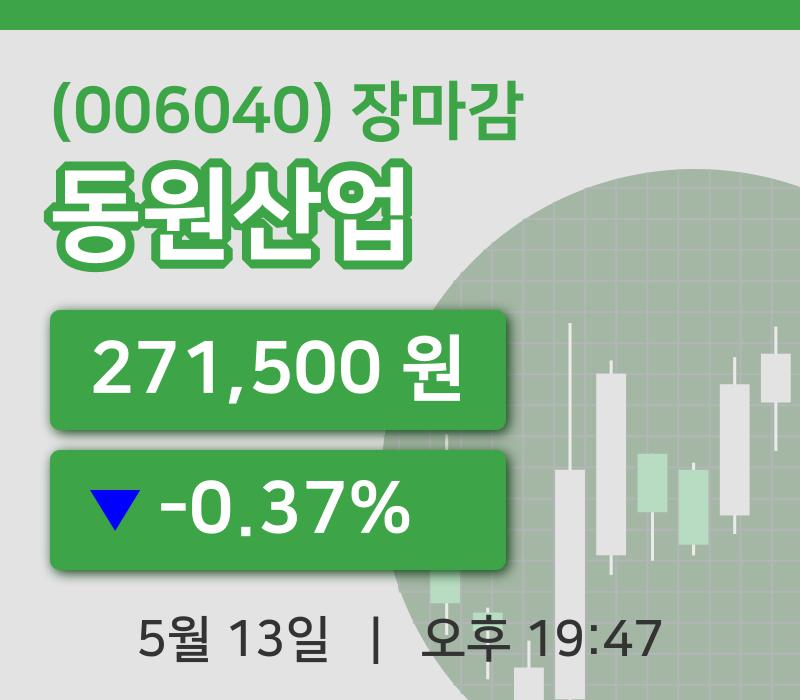 주식마감동원산업 13일 271,500원 장 마쳐...