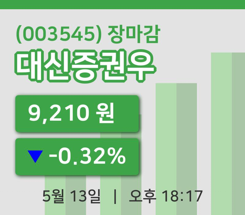 코스피마감증시대신증권우 13일 9,210원 장 마쳐