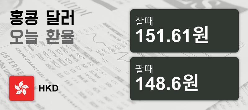 [환전환율] 13일 홍콩 달러화 환율 살때 151.61원, 팔때 148.6원 ▲0.19%상승