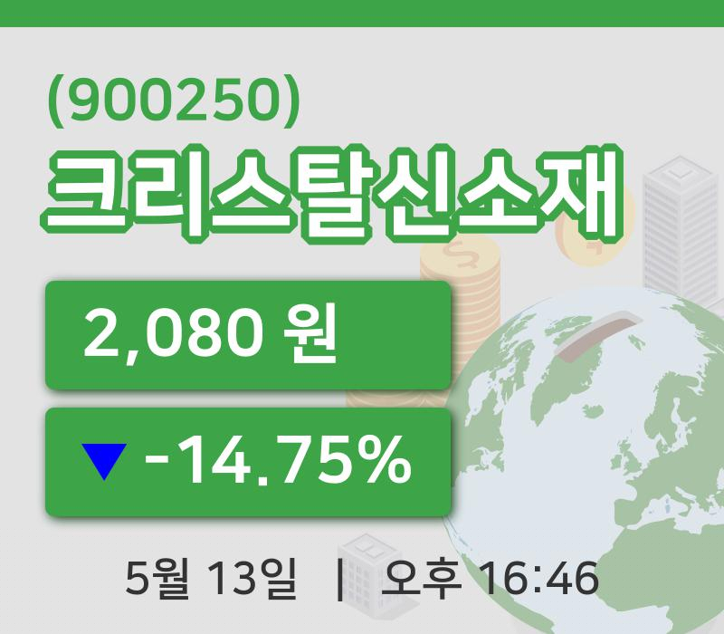 [크리스탈신소재주가] 13일 16시 46분 현재 2,080원