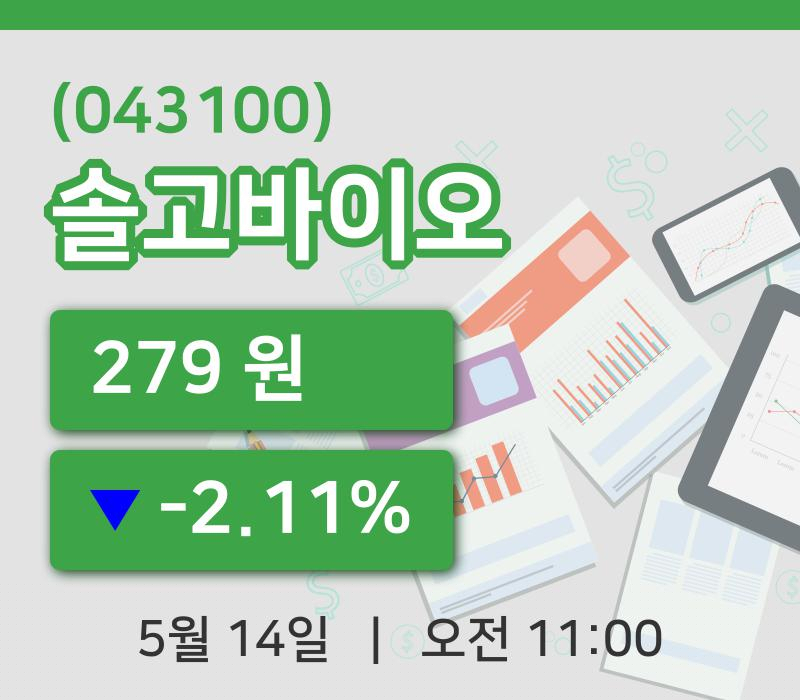 [솔고바이오주가] 11시 00분 현재 279원