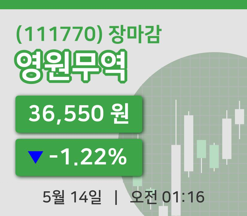 코스피정리영원무역 14일 36,550원 장마감