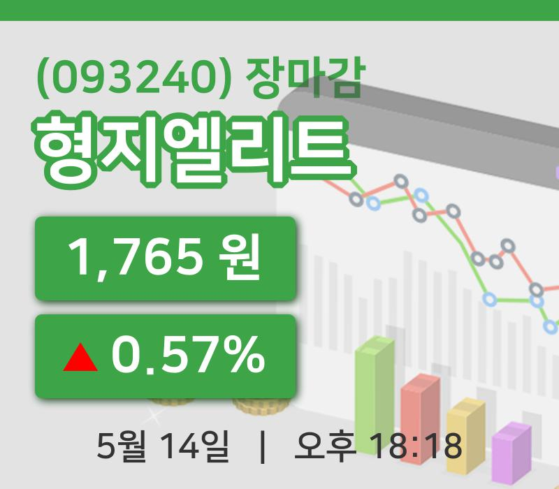 마감증시보고형지엘리트 14일 1,765원 장 마쳐주식차트종합정리