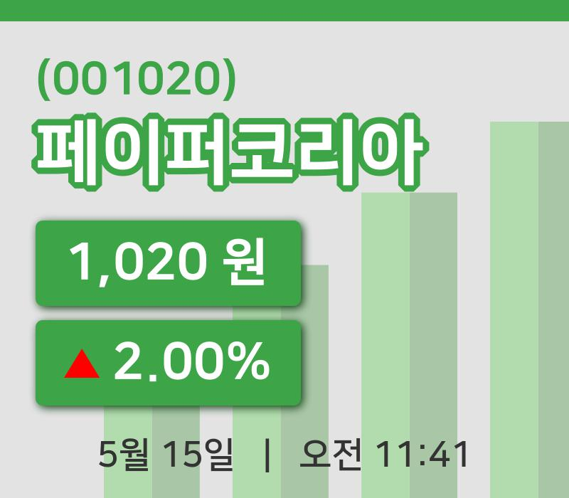 [페이퍼코리아주가] 15일 이시각 현재  1,020원