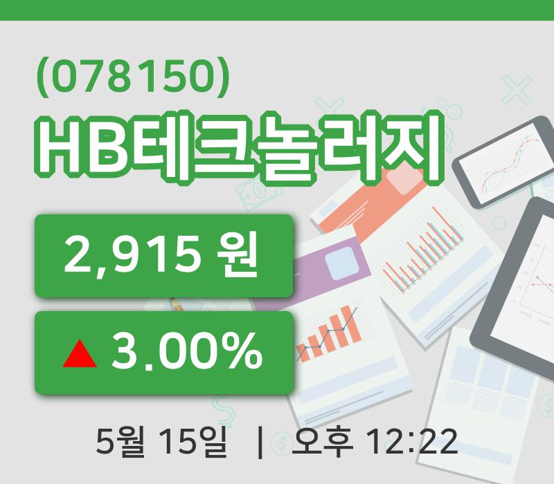 [HB테크놀러지주가] 15일 12시 22분 현재 2,915원