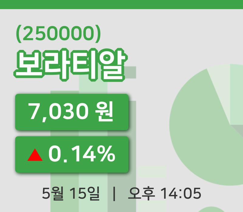 [보라티알주가] 14시 05분 현재 7,030원