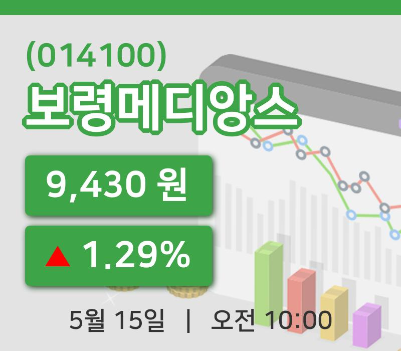 [보령메디앙스주가] 15일 이시각 현재  9,430원