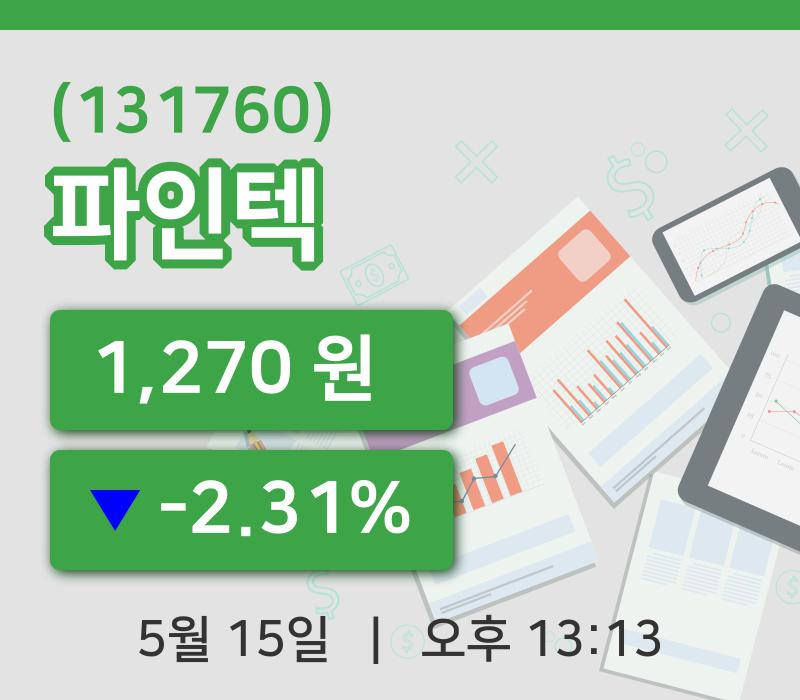[파인텍주가] 15일 13시 13분 현재 1,270원