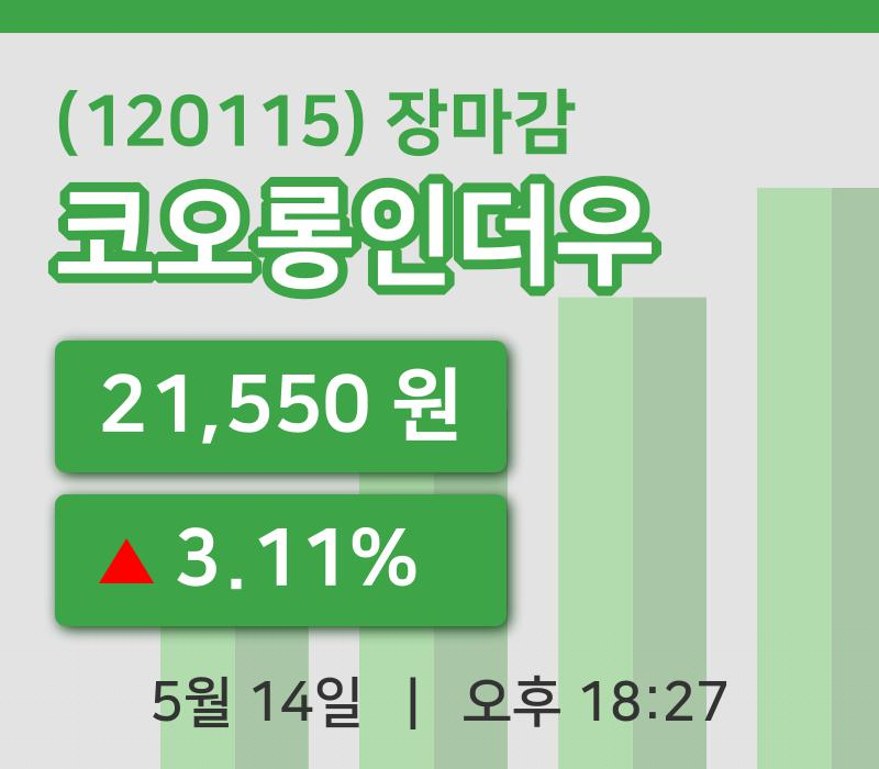 국내주식마감코오롱인더우 14일 21,550원 장 마쳐...